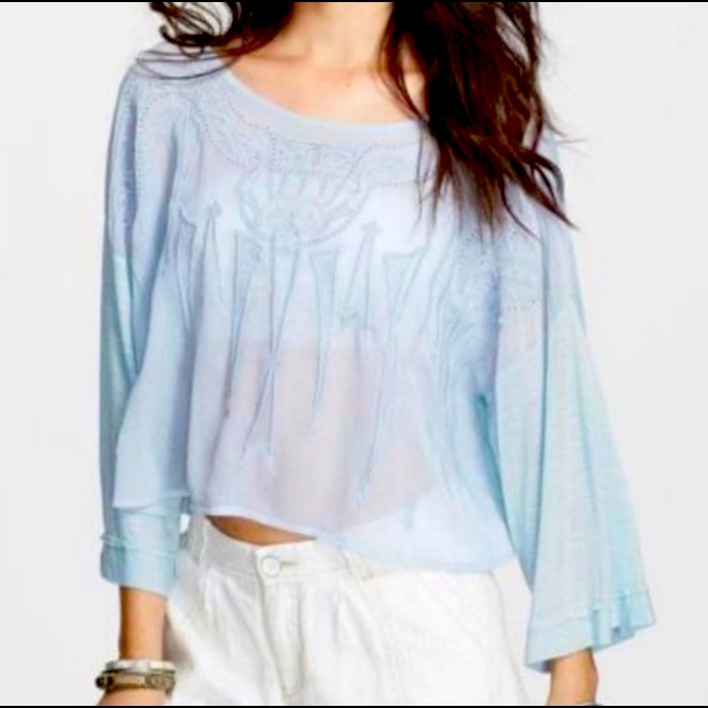 SOLD Free People • Sheer Blue Embroidered Eyelet Blouse - Picture 15 of 16